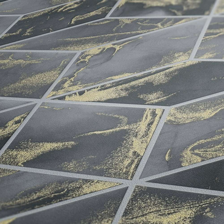 Tumši pelēkas tapetes ar flīzes imitāciju AS378634 AS Creation