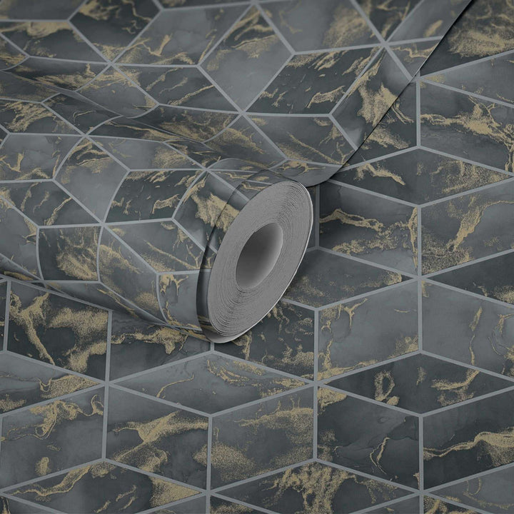 Tumši pelēkas tapetes ar flīzes imitāciju AS378634 AS Creation