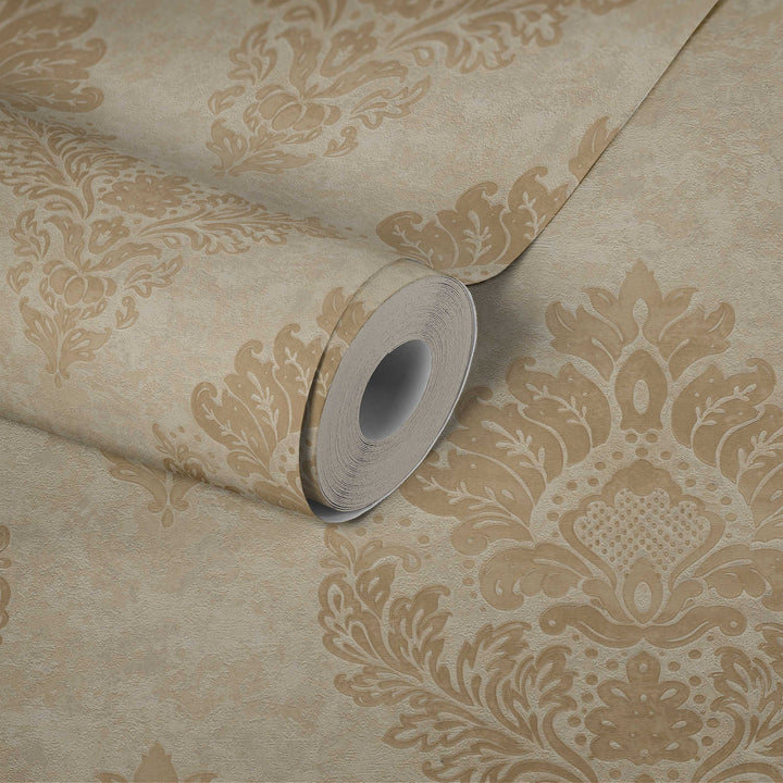 Klasiskas tapetes ar zelta rakstu uz bēša fona AS 37901-3 AS Creation