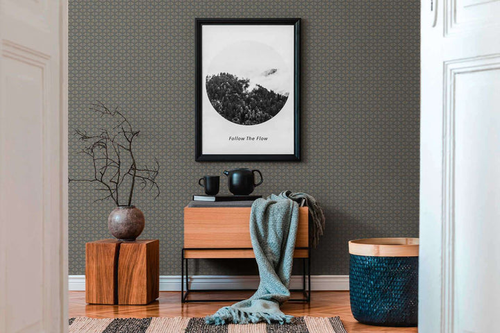 Tumšas tapetes ar zelta dekoru elegantā retro stilā, melnas AS 379573 Tapetenshop.lv