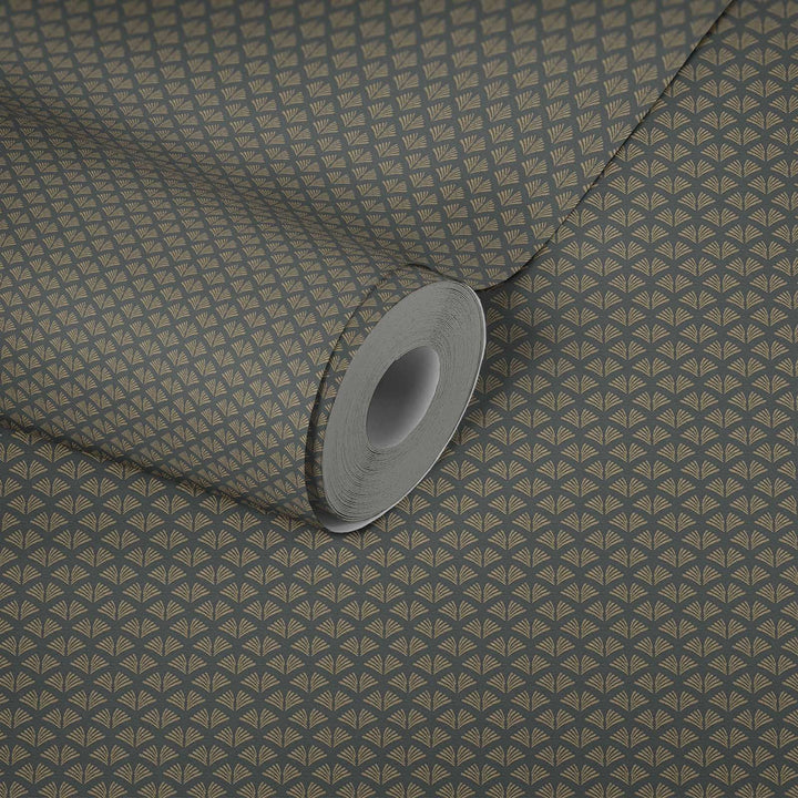 Modernas tapetes ar metāliski zelta rakstu uz melna pamata AS 379583 Tapetenshop.lv