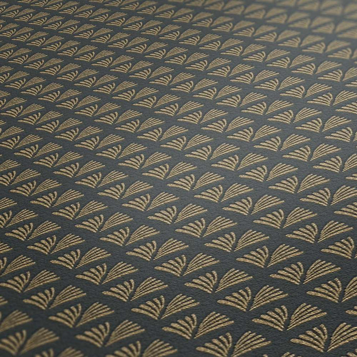 Modernas tapetes ar metāliski zelta rakstu uz melna pamata AS 379583 Tapetenshop.lv