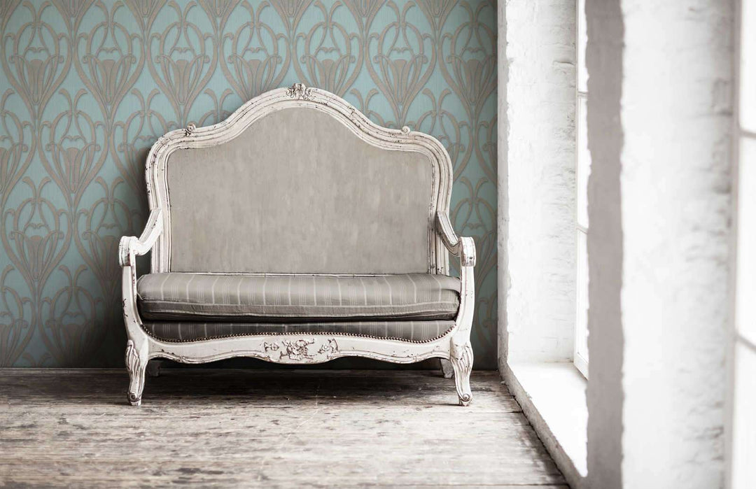 Art Deco piparmētru zaļa tapetes ar tekstila struktūru AS 380912 Tapetenshop.lv