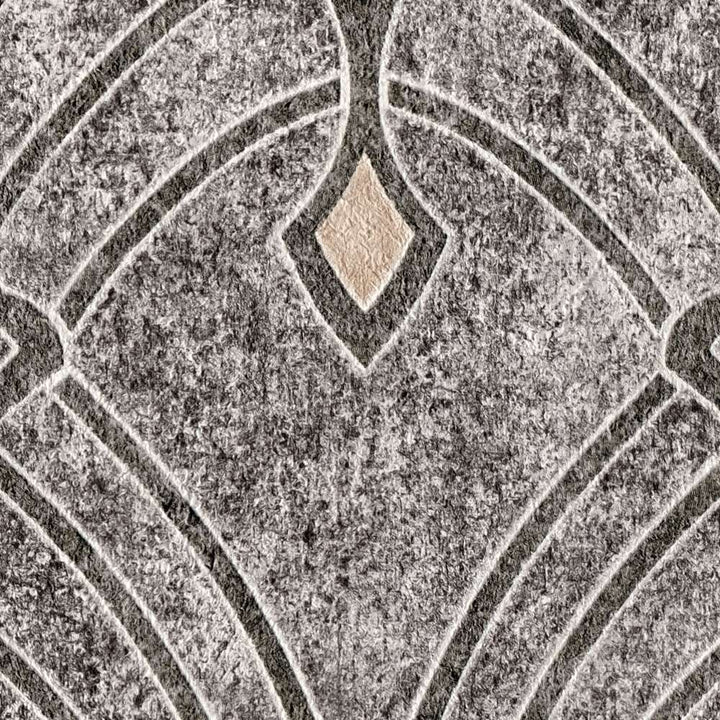 Art Deco tapetes ar ornamentu un ģipša izskatu melnā krāsā 380944 Tapetenshop.lv