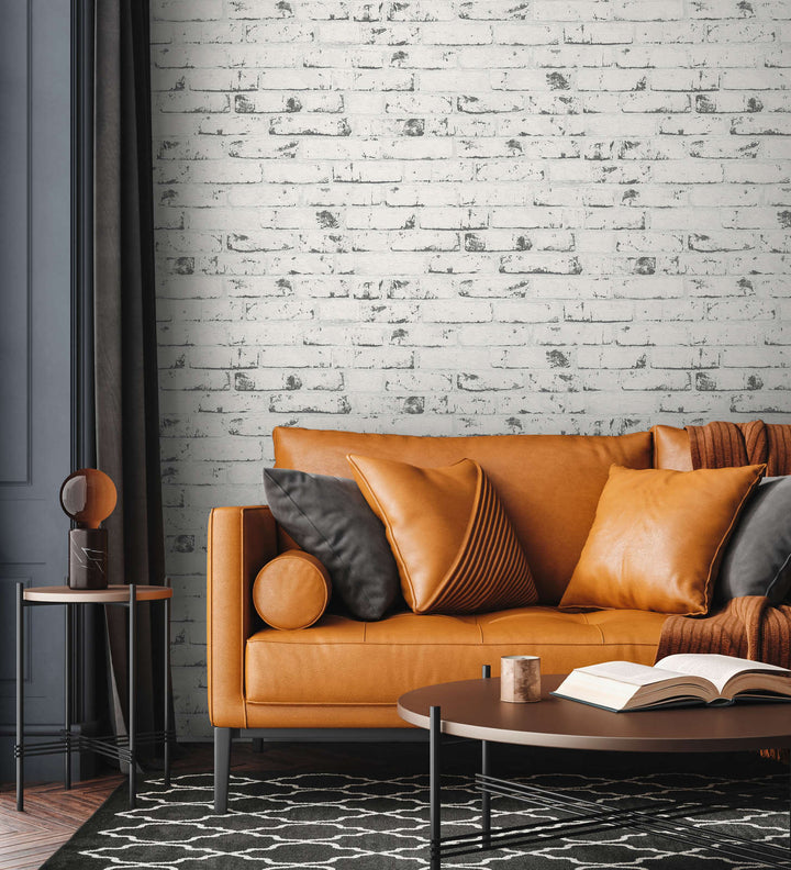 Tapetes ar akmens izskatu, ķieģeļu motīvu un 3D efektu, pelēkā, 907837 AS Creation