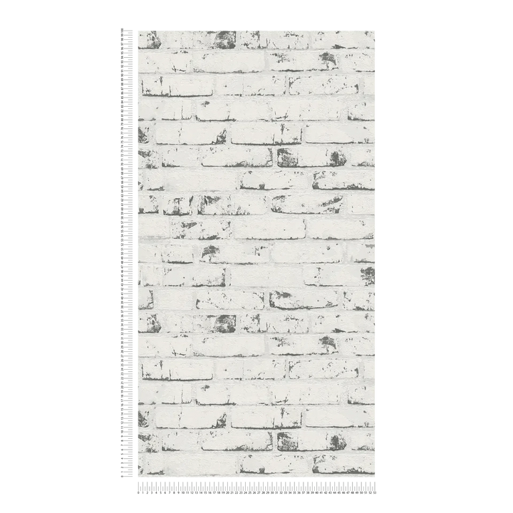 Tapetes ar akmens izskatu, ķieģeļu motīvu un 3D efektu, pelēkā, 907837 AS Creation