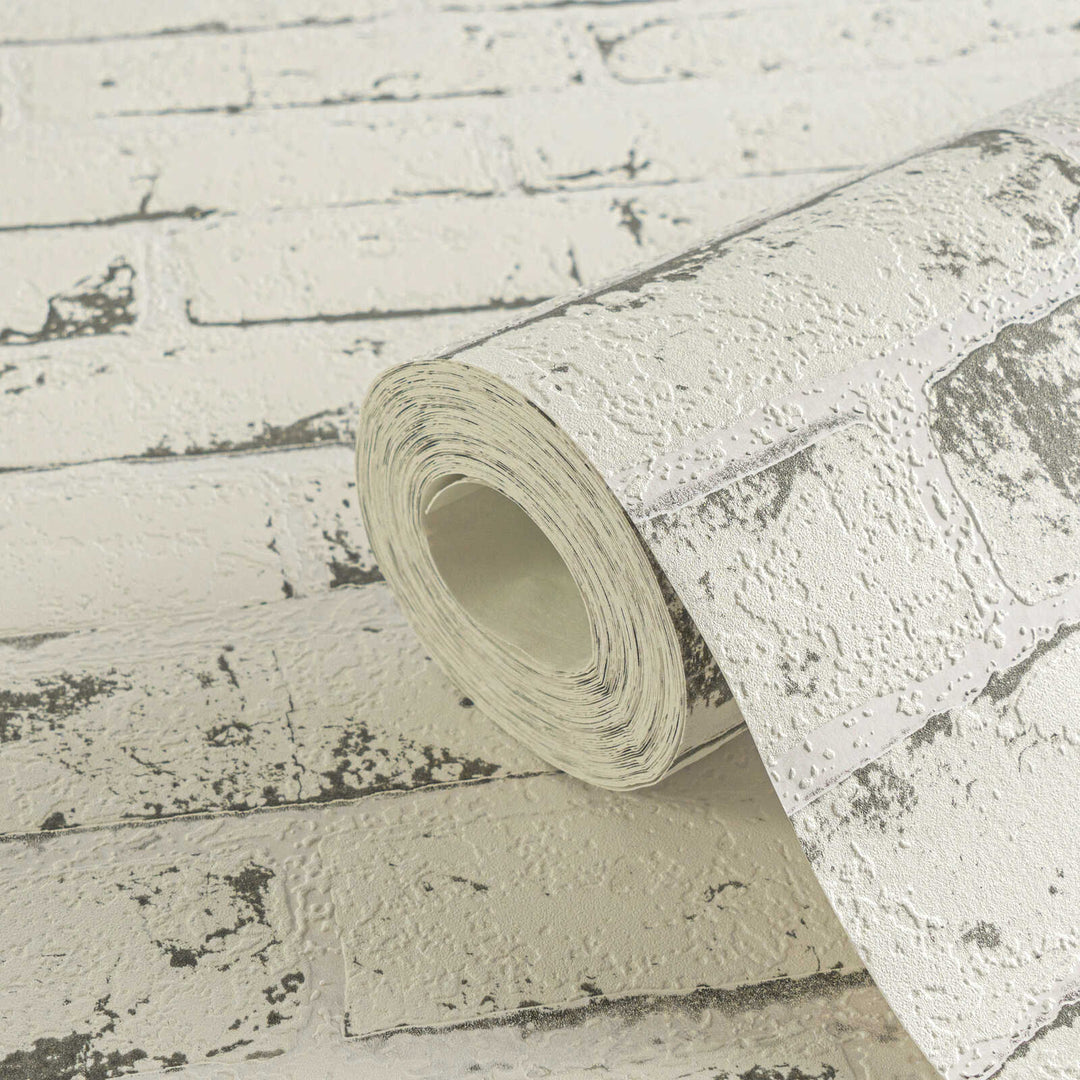 Tapetes ar akmens izskatu, ķieģeļu motīvu un 3D efektu, pelēkā, 907837 AS Creation