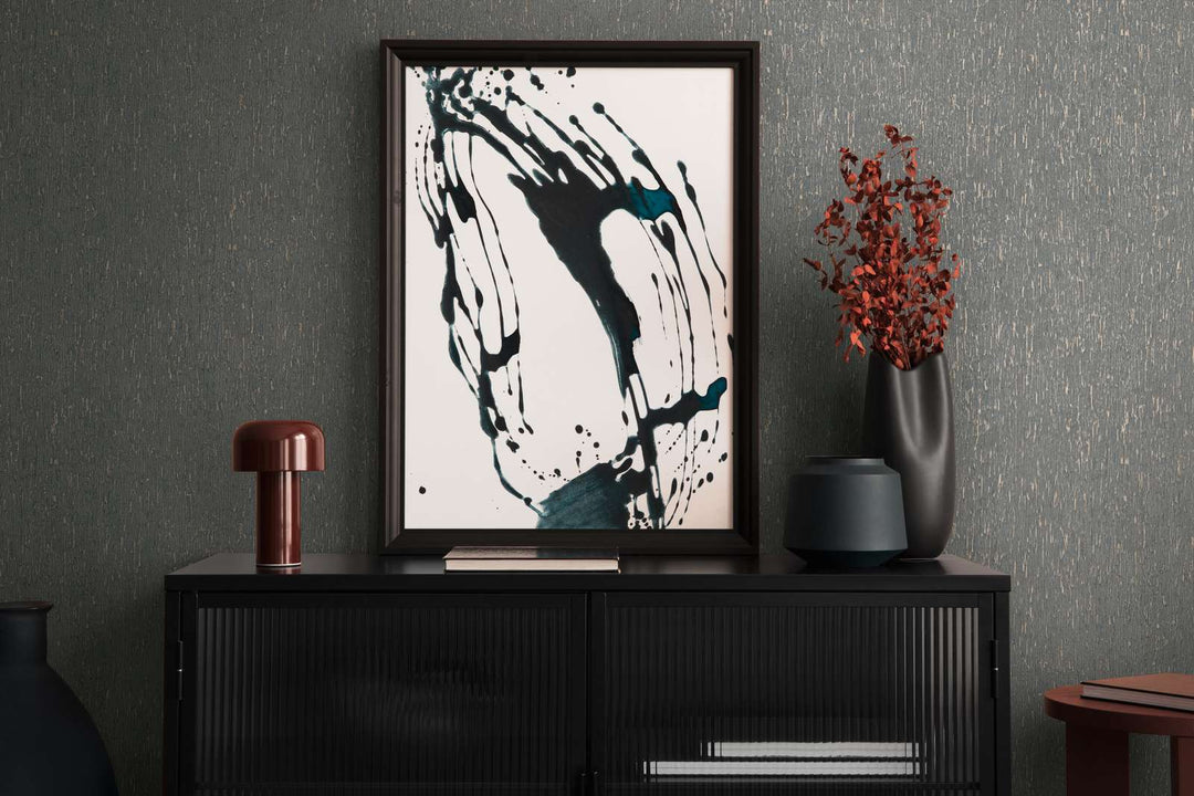 Tapetes ar apmetuma izskatu melnā krāsā ar zelta elementiem, 395626 AS Creation