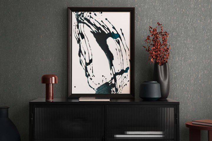 Tapetes ar apmetuma izskatu melnā krāsā ar zelta elementiem, 395626 AS Creation