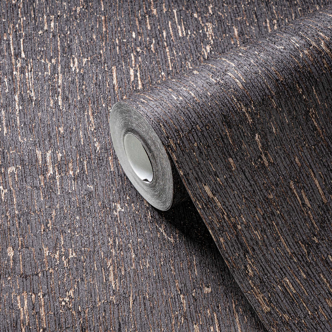 Tapetes ar apmetuma izskatu melnā krāsā ar zelta elementiem, 395626 AS Creation