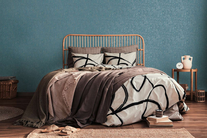 Tapetes ar apmetuma izskatu zilā krāsā ar zelta akcentiem, 395621 AS Creation