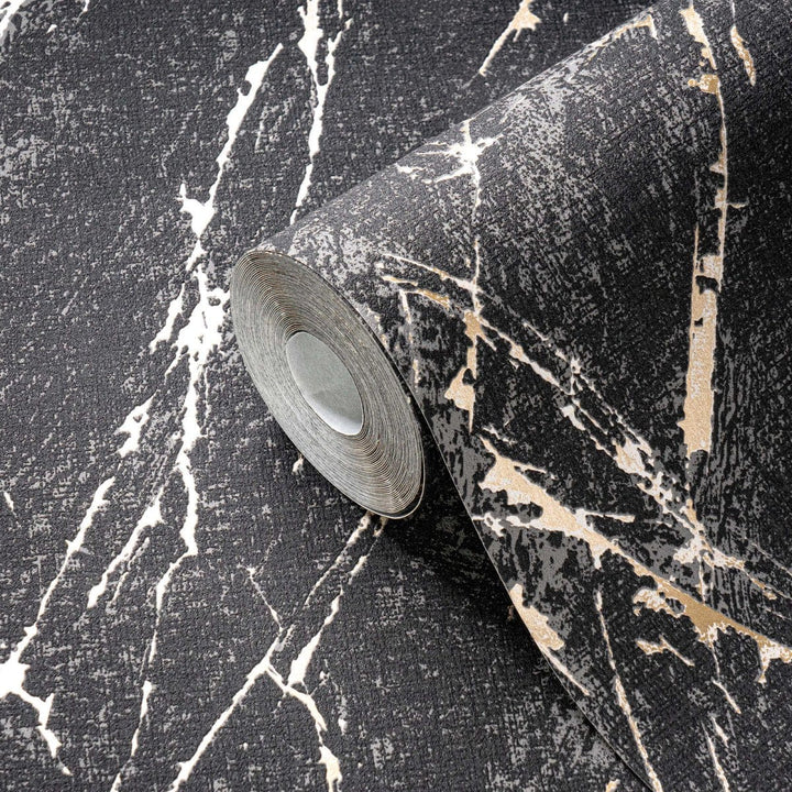 Tapetes ar apmetuma rakstu un metālisku efektu - melnā, zeltā - 393362 AS Creation