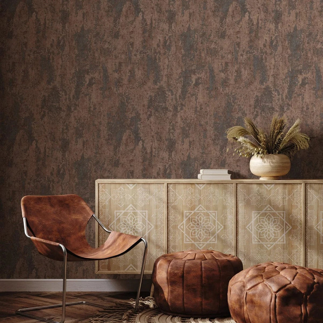 Brūnas tapetes ar apmetuma efektu un vieglu spīdumu siltam interjeram   Tapetenshop.lv