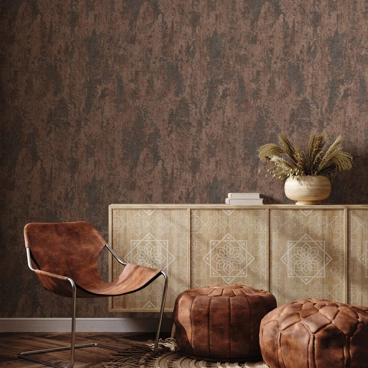 Brūnas tapetes ar apmetuma efektu un vieglu spīdumu siltam interjeram   Tapetenshop.lv