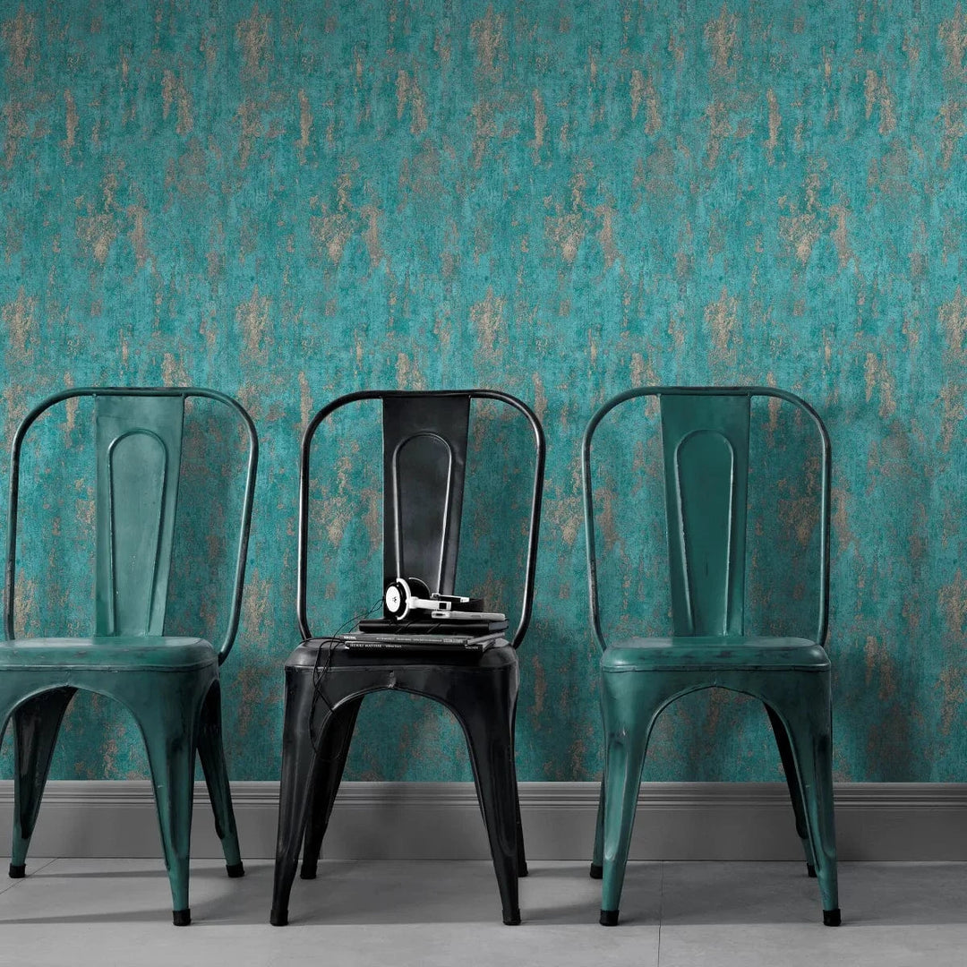 Tirkīza un zelta tapetes ar apmetuma spīdumu greznai sienu apdarei   Tapetenshop.lv