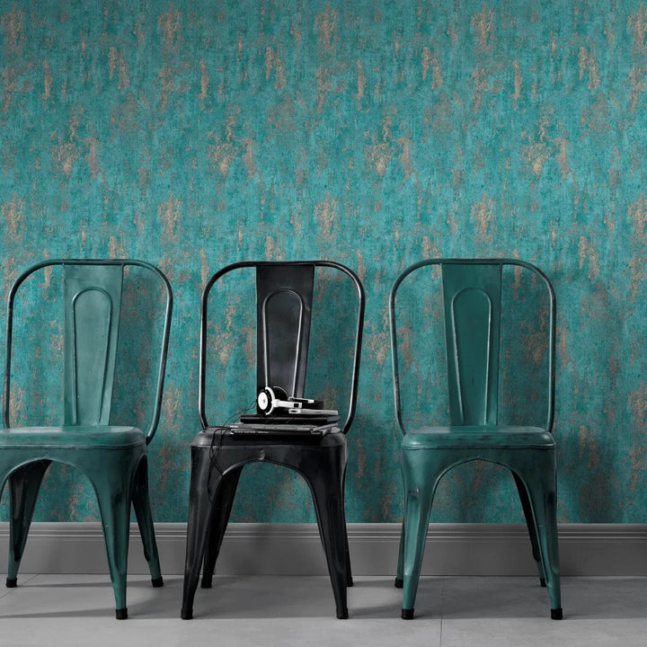 Tirkīza un zelta tapetes ar apmetuma spīdumu greznai sienu apdarei   Tapetenshop.lv