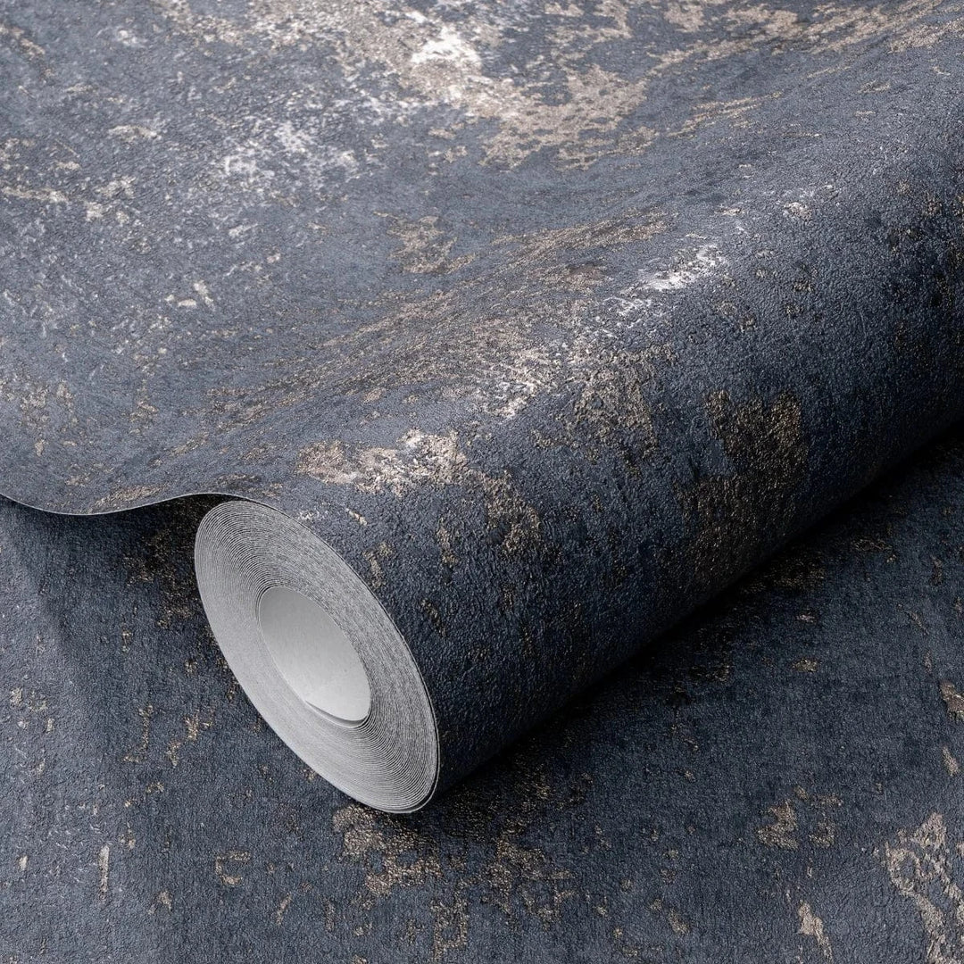 Tumši zilas un zelta tapetes ar apmetuma efektu eleganta interjera izveidei   Tapetenshop.lv