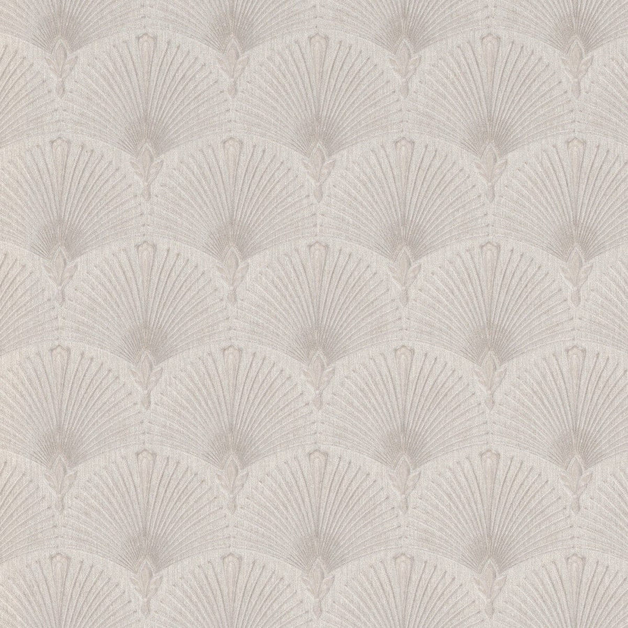 Tapetes ar Art Deco ornamentu: pāvu spalva taupe krāsā, 1034637 Erismann