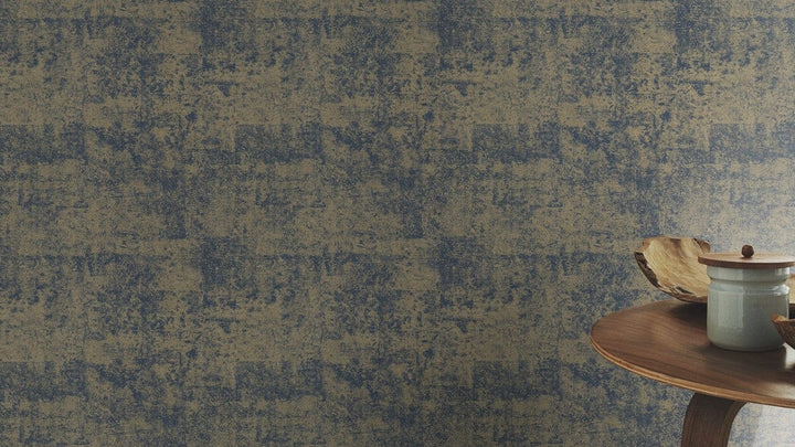 Tapetes ar auduma faktūru ar nelielu spīdumu, zila un zelta - 1442143 RASCH