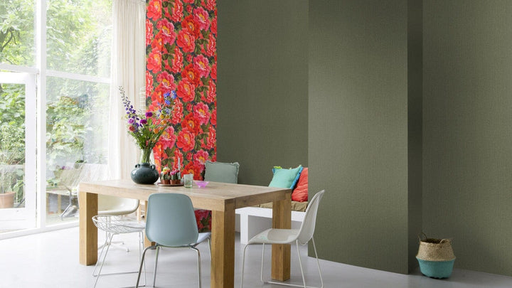 Tapetes ar auduma faktūru tumši zaļā krāsā - RASCH 1434611 RASCH