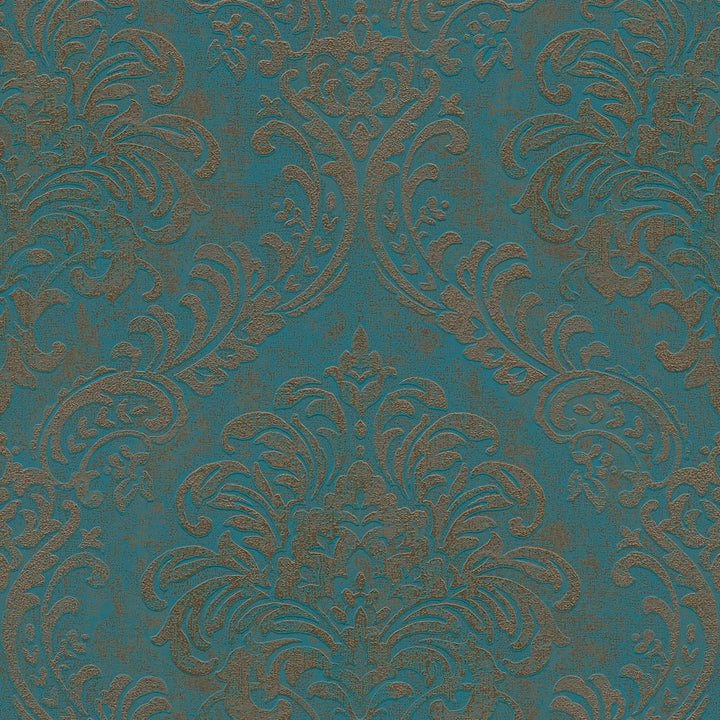 Tapetes ar baroka ornamentiem, tirkīzā un zeltā  krāsā - 1373724 AS Creation