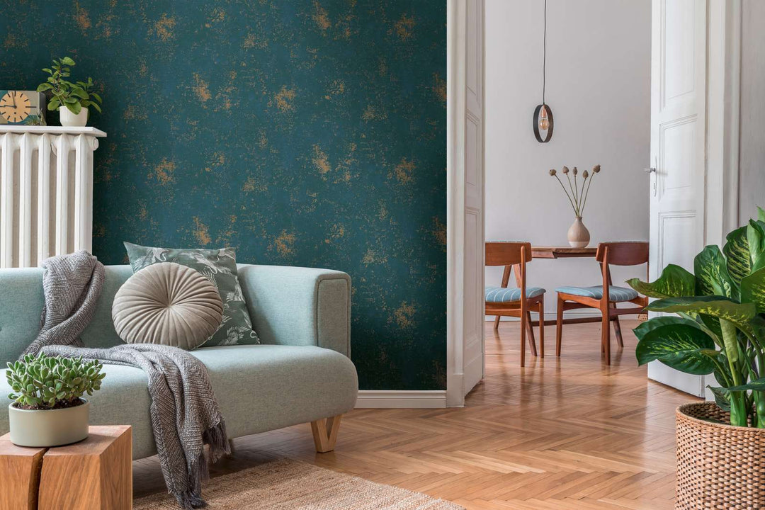 Tapetes ar dekoratīva apmetuma izskatu zilā krāsā, 388326 AS Creation