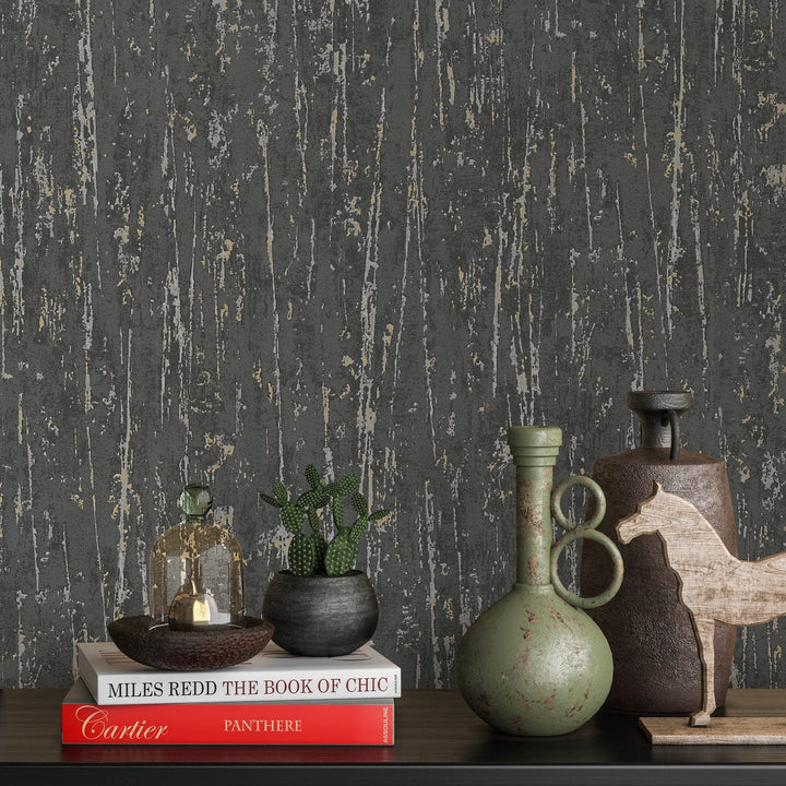 Tapetes ar dekoratīva apmetuma rakstu,Erismann, melnā krāsā - 3745077 Erismann