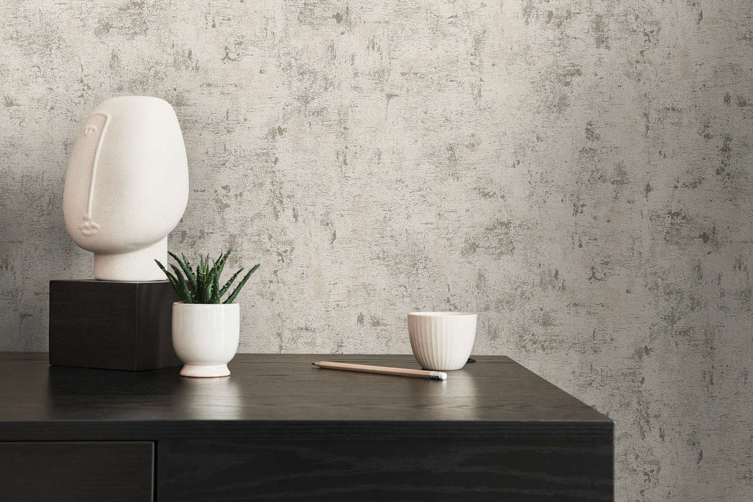 Tapetes ar dekoratīva apmetuma rakstu: krēmā un zeltā, AS 395160 AS Creation