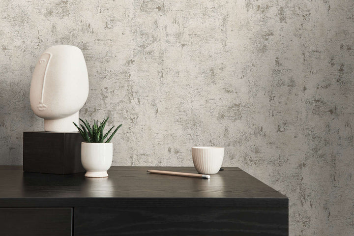 Tapetes ar dekoratīva apmetuma rakstu: krēmā un zeltā, AS 395160 AS Creation