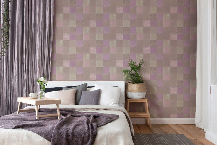 Tapetes ar dekoratīvām flīzēm, mozaīka – pelēka, violeta AS 374062 AS Creation