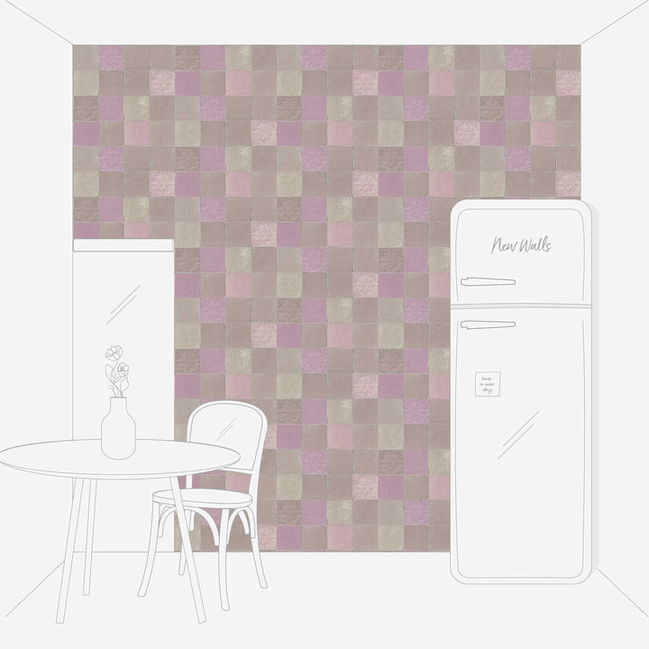Tapetes ar dekoratīvām flīzēm, mozaīka – pelēka, violeta AS 374062 AS Creation