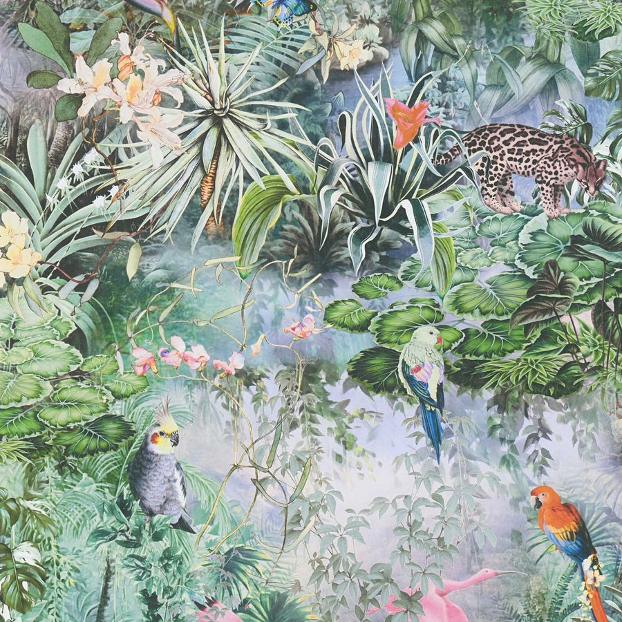 Tapetes ar papagaiļiem un ziediem džungļos - zaļā, pelēkā - 1351540 AS Creation