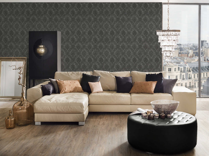 Tapetes ar klasisko rakstu AS Creation 33607-8 melnā krāsā AS Creation