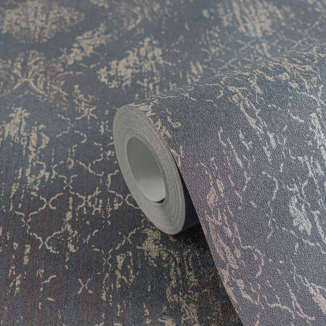 Tapetes ar ornamentu un mirdzošiem akcentiem - melnā, zeltā - 786724 AS Creation