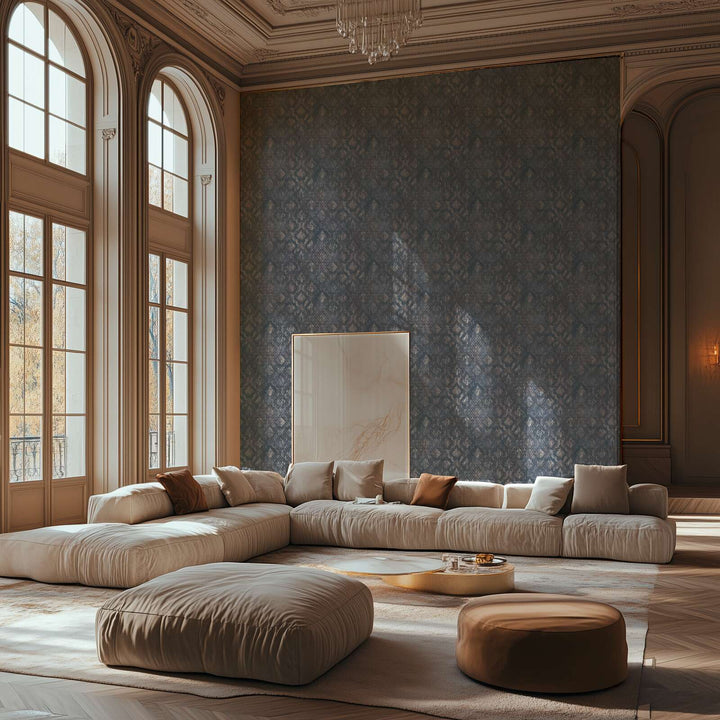 Tapetes ar ornamentu un mirdzošiem akcentiem - melnā, zeltā - 786724 AS Creation