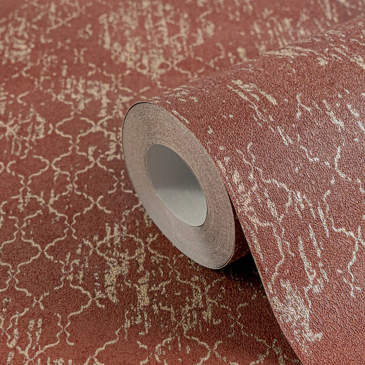 Tapetes ar ornamentu un mirdzošiem akcentiem - sarkanā, zeltā - 786723 AS Creation