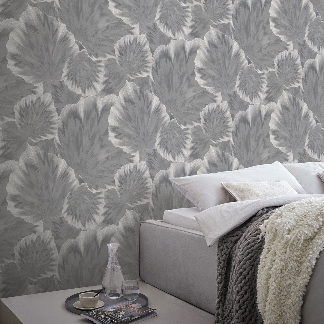 Tapetes ar lapām, pelēkā ar metālisku efektu Erismann