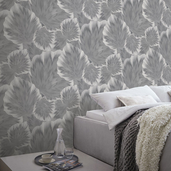 Tapetes ar lapām, pelēkā ar metālisku efektu Erismann