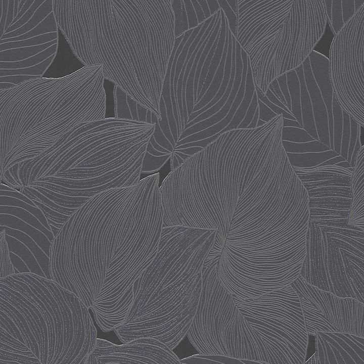 Tapetes ar lielām lapām un nelielu spīdumu, melnā krasā - 3753443 Erismann