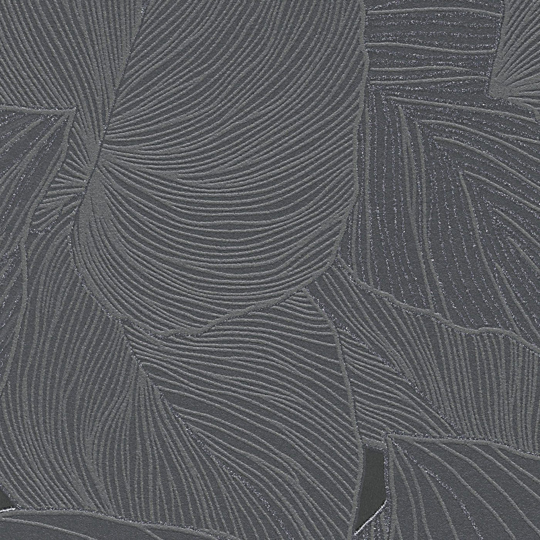 Tapetes ar lielām lapām un nelielu spīdumu, melnā krasā - 3753443 Erismann