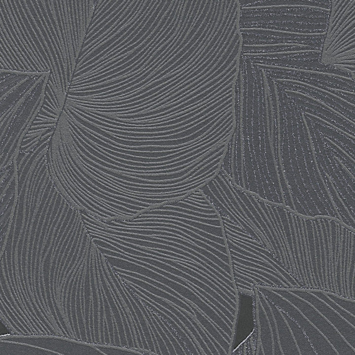 Tapetes ar lielām lapām un nelielu spīdumu, melnā krasā - 3753443 Erismann