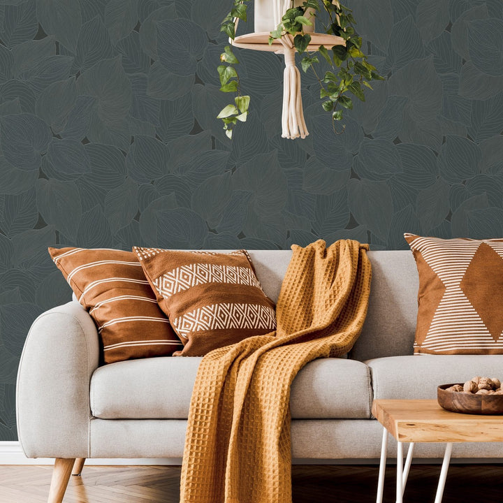 Tapetes ar lielām lapām un nelielu spīdumu, melnā krasā - 3753443 Erismann