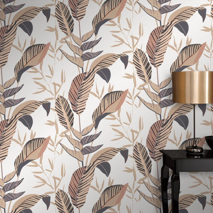 Tapetes ar lielām lapām (zelta, brūna, balta) - 3741762 Erismann