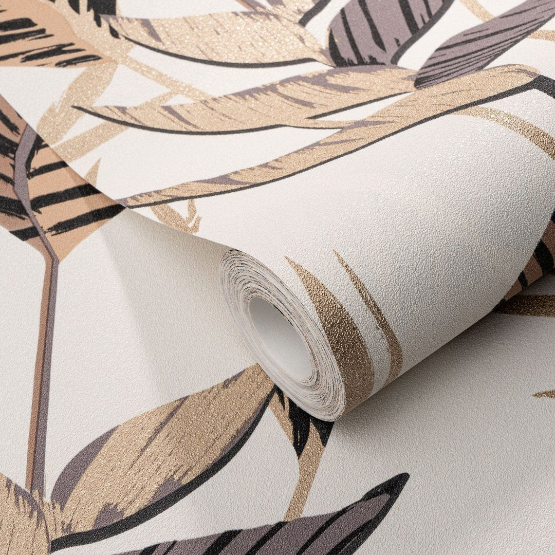 Tapetes ar lielām lapām (zelta, brūna, balta) - 3741762 Erismann