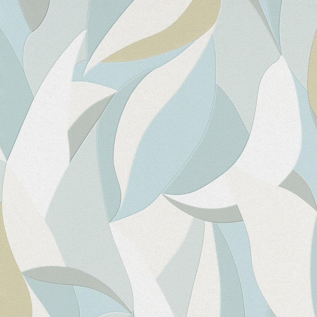 Tapetes ar lielām stilizētām lapām (balta, krēmkrāsa, tirkīza) - 3741623 Erismann