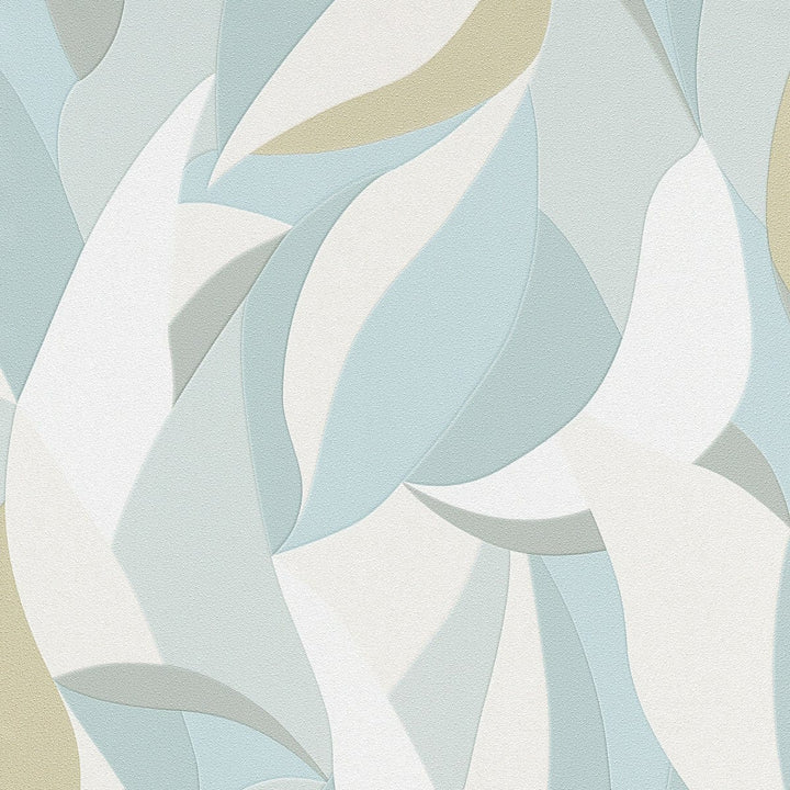 Tapetes ar lielām stilizētām lapām (balta, krēmkrāsa, tirkīza) - 3741623 Erismann