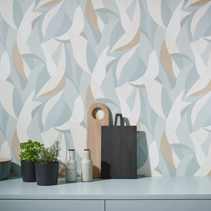 Tapetes ar lielām stilizētām lapām (balta, krēmkrāsa, tirkīza) - 3741623 Erismann