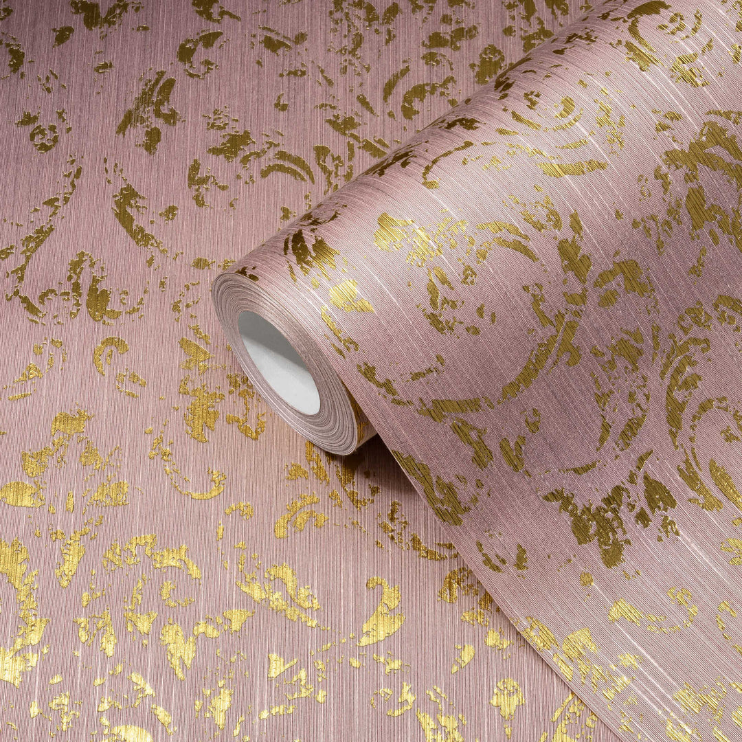 Tapetes ar ornamentu ar metālisku efektu, rozā, zelta - 306604 AS Creation