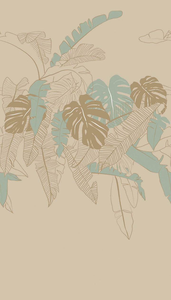 Tapetes ar palmu lapām bēšā krāsā, 389102, 1.59 m x 2.80 m (raksts) AS Creation