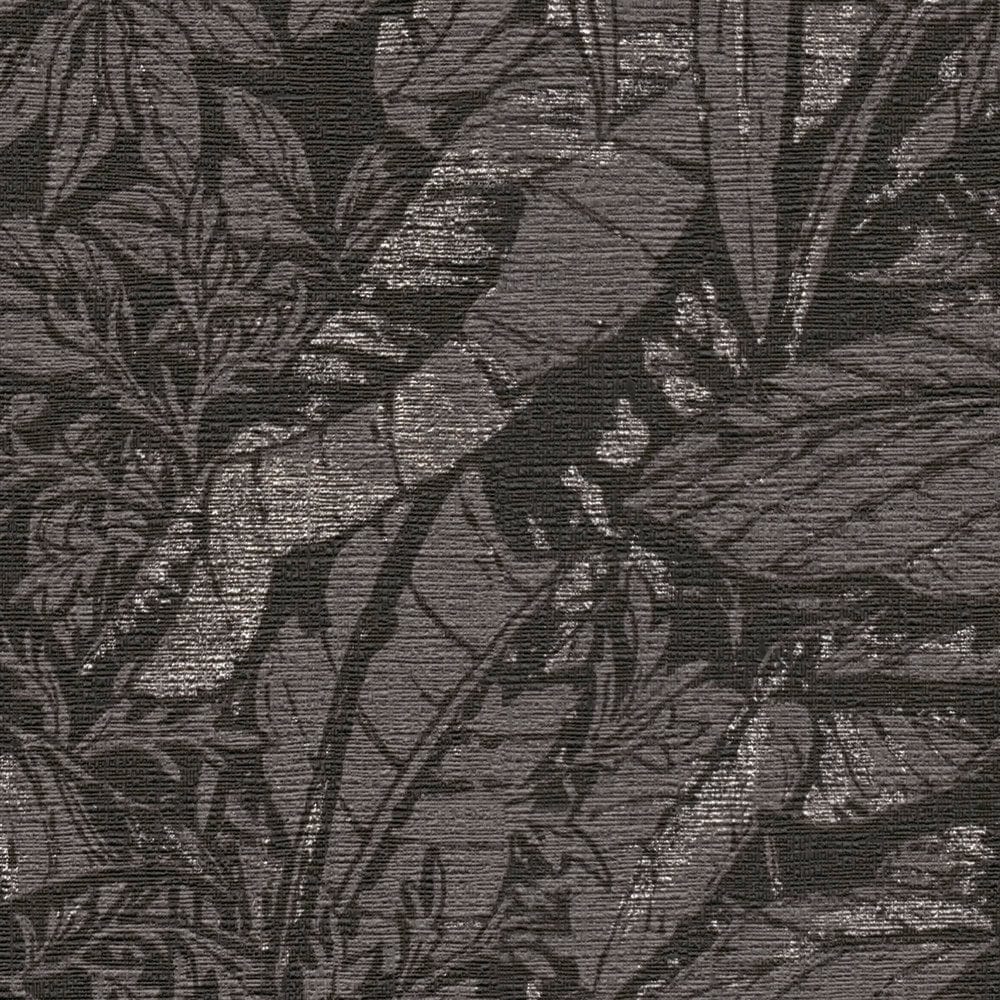 Tapetes viesistabai ar palmu lapu rakstu melnā krāsā, 395606 AS Creation